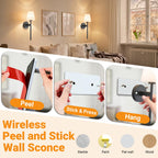 Battery Operated Wall Sconces Set Of 2, Wireless Battery Wall Light With 10000mAh RGB Rechargeable Magnetic Bulb, Rechargeable Wall Sconce With Remote Control For Bedroom, No Electrician Required