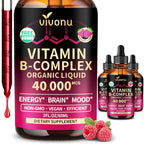 VivoNu Vitamin B Complex Liquid Drops, Methylated Vitamin B12 6000 mcg, B1, B6, B3, B5, B2, Folate, Biotin, Magnesium, Zinc, CoQ10 for Metabolism* & Energy Support, Raspberry Flavor - 3 Bottle