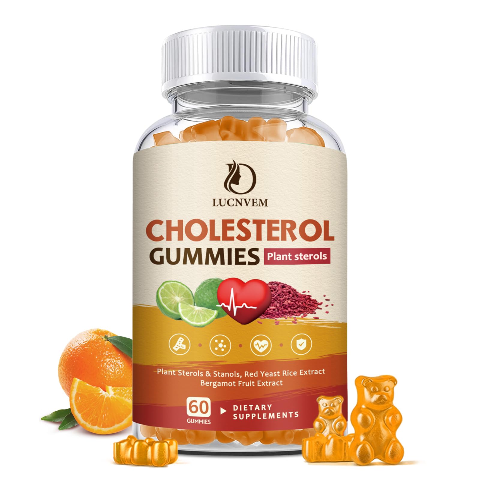LUCNVEM Cholesterol Supplements Gummies for Cholesterol Healthy, Natural Cholesterol Complex for Maintain Healthy Cholesterol Levels, Daily Easy Cholesterol Gummies Snacks - 30 Day Supply