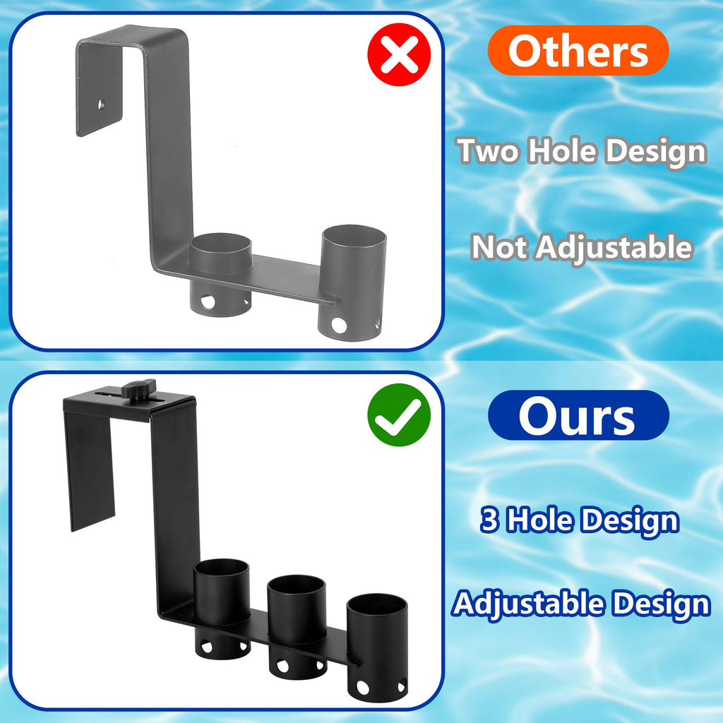 Adnee 2 Pcs Adjustable Pool Fence Hooks, Metal Pool Fence Hangers Suitable for 1.4-3.1 Inch Railing, Hanging Pool Tool Organizer for Poles Brushes Swimming Accessories Cleaning Tools