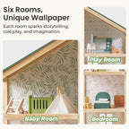 Tiny Land Wooden Dollhouse for Girls - 6 Rooms Wooden Doll House, DIY Pretend Doll House with 31Pcs Furniture Accessories, Creative Gift for Girl Ages 3+, Green