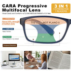 CARA Progressive Reading Glasses for Men Multifocus TR90 Readers, Superior Lightweight Blue Light Blocking Eyeglasses 2 Pack(Black+Blue, +3.50)