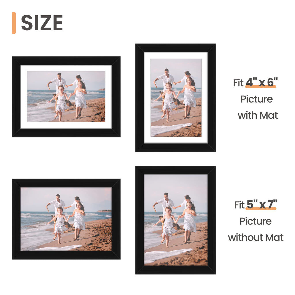 upsimples 5x7 Picture Frame, Photo Collage Wall Decor Set of 10, Black
