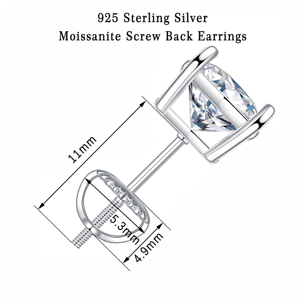 Moissanite Earrings for Men Women, 1ct Moissanite Screw Back Earrings