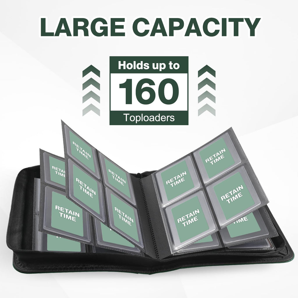 Toploader Binder, Holds 160 Toploaders, 100 Toploaders Included, 4-Pocket PU Cover Top Loader Binder for 3" x 4" Rigid Toploaders, Ringless Double-Sided Toploader Card Binder for TCG, Sport Cards
