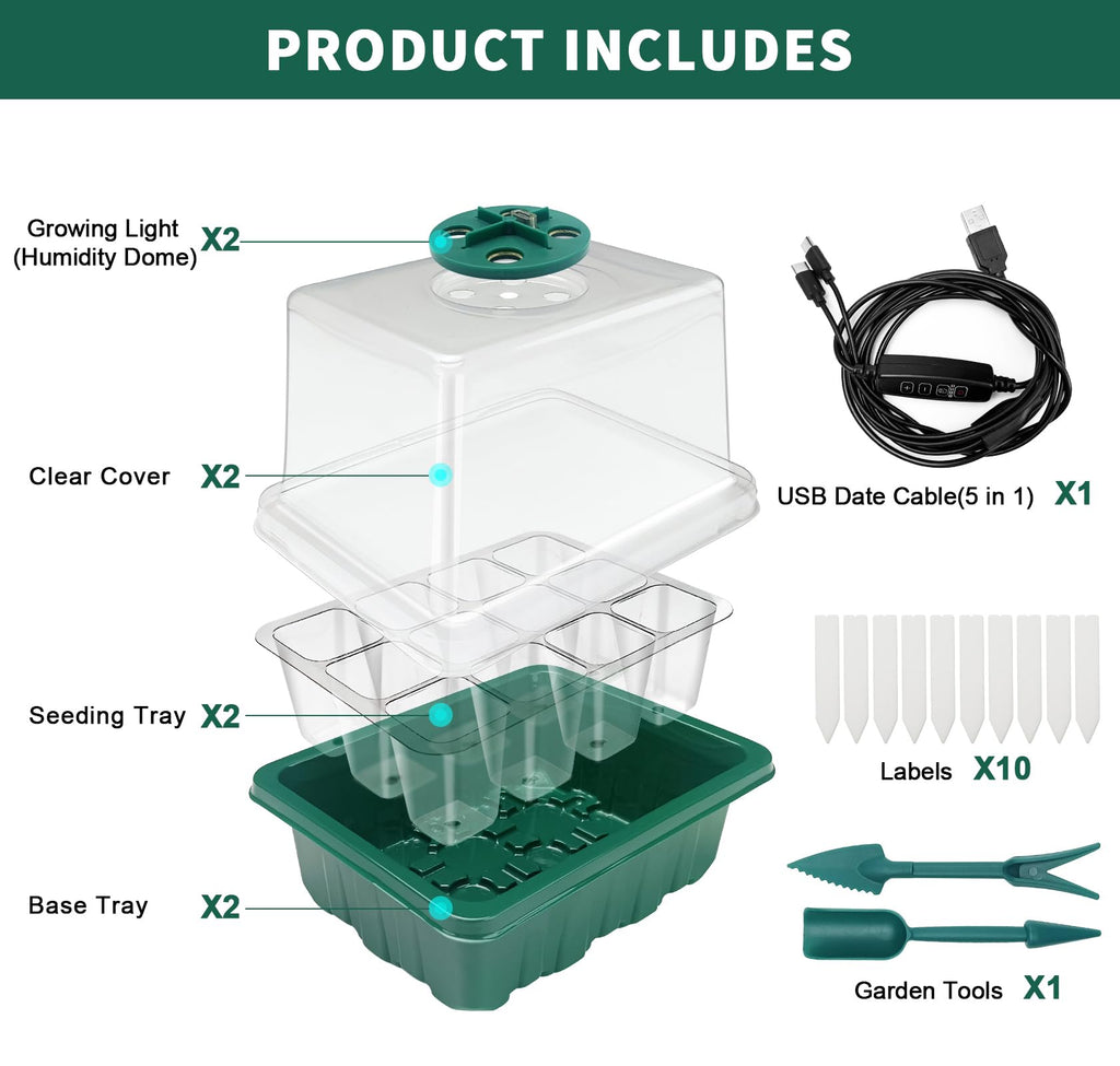 Idealife Seed Starter Tray,Plant Propagation Station with Grow Light,2 Pcs