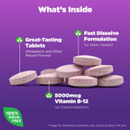 Natrol B12 Vitamins 5000 mcg, Fast Dissolve Vitamin B12 Supplement Supports a Healthy Nervous System and Energy Metabolism, 200 Tablets, Up to a 200 Day Supply