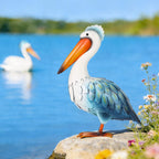 Ratuor Pelican Statues Metal Garden Decor Coastal Blue Heron Yard Art Sculpture Ornament for Backyard Porch Patio Pond Decor
