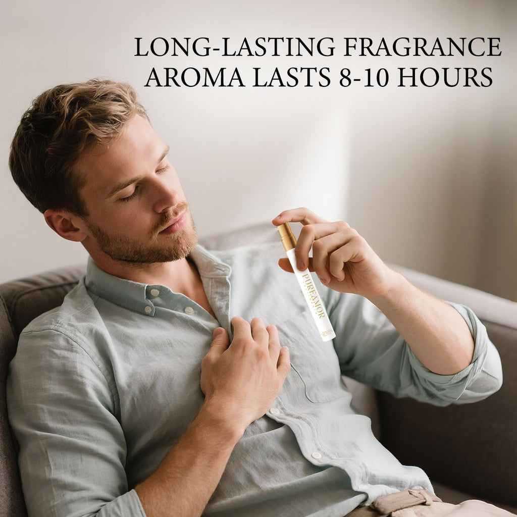 PUREAMOR Pheromones Cologne for Men, Pepper, Bergamot and Woddy Eau de Parfun for Men, Long Lasting Mens Pheromones Cologne Spray, 0.41 fl.oz Travel Perfume Spray