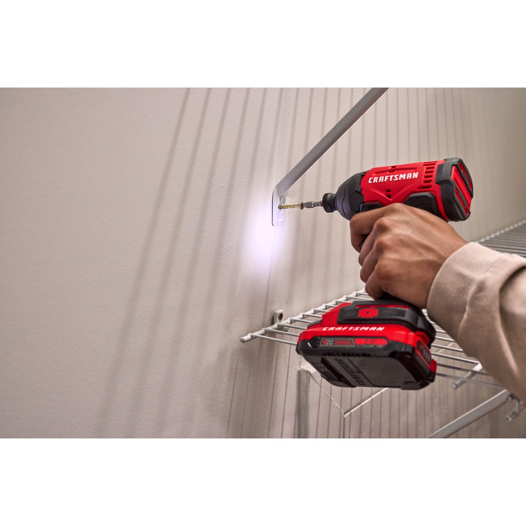 CRAFTSMAN Cordless 1/4 Impact Driver with 2 Ah Lithium Ion Battery, Charger and PH2 Screwdriving Bit, LED Light, High Torque, Variable Speed, 2900 RPM (CMCF801D1)
