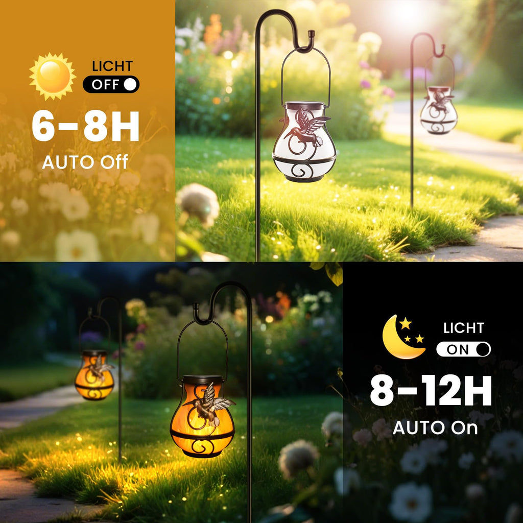 Solar Lanterns Outdoor Waterproof Hanging Hummingbird Flickering Flame