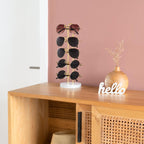 Mkono Sunglasses Organizer Glasses Holder Stand Sunglass Storage Eyeglasses Rack Metal Frame with Wood Base for 5 Pairs of Eyewear Display for Table Desk Countertop Dresser Bedroom, Set of 2, Gold