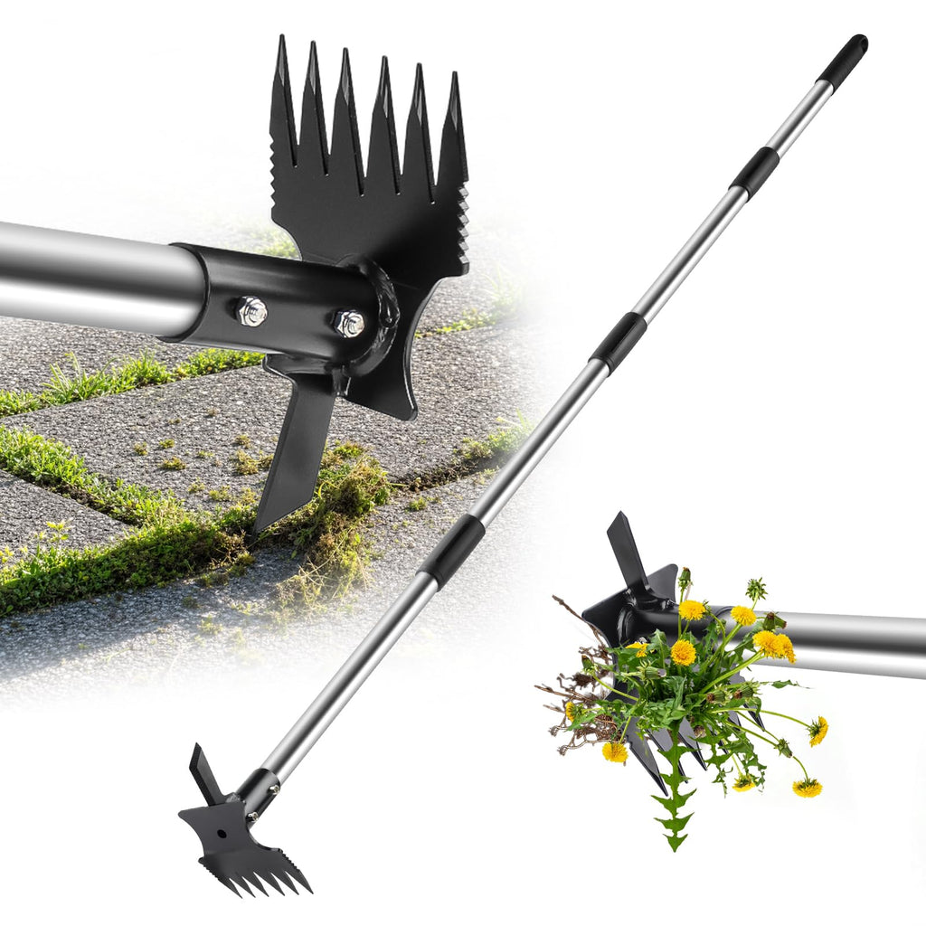 2 in 1 Crack Weeder and Weed Puller with 57" Long Handle for Outdoor Use