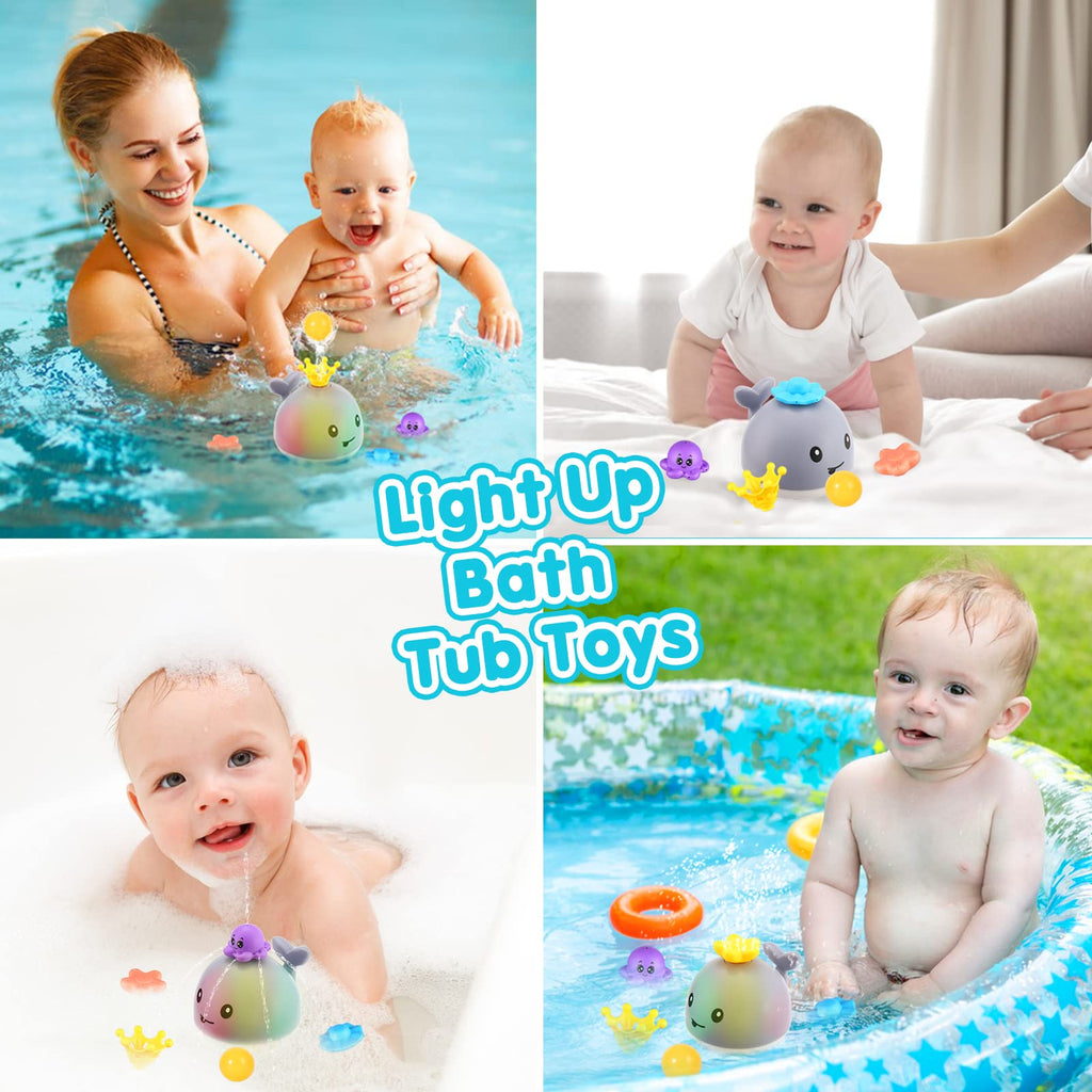Gigilli Light Up Whale Bath Toys Sprinkler with 4 Water Spray Patterns, Bath Tub Toys Shower Gifts for 1 2 3 4 5 Years Old Boys Girls