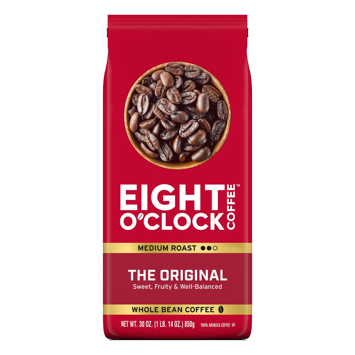 Eight O'Clock Coffee, The Original, Medium Roast Whole Bean Coffee, 30 Ounce, Sweet, Fruity, Well-Balanced