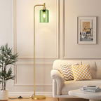 Ziisee Floor Lamps for Living Room - Industrial Standing Lamp with Green Glass Shade, Modern Gold Floor Lamp with LED Bulbs, Farmhouse Floor Lamp for Bedroom, Tall Lamp for Office