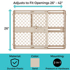 Toddleroo by North States - Supergate Ergo Baby Gate: Plastic Baby Gate for Stairs & Doorways - Adjustable Indoor Safety Gate - Made in USA - 26 to 42 Inches Wide - 26 Inches Tall - Sand