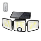 Brightown 4 Pack Solar Outdoor Lights, 2500LM 223 LED Solar Flood Outdoor Lights with Motion Sensor 3 Modes, 3 Head 270° Wide Angle Street Area IP65 Waterproof Security Wall Lights with Remote