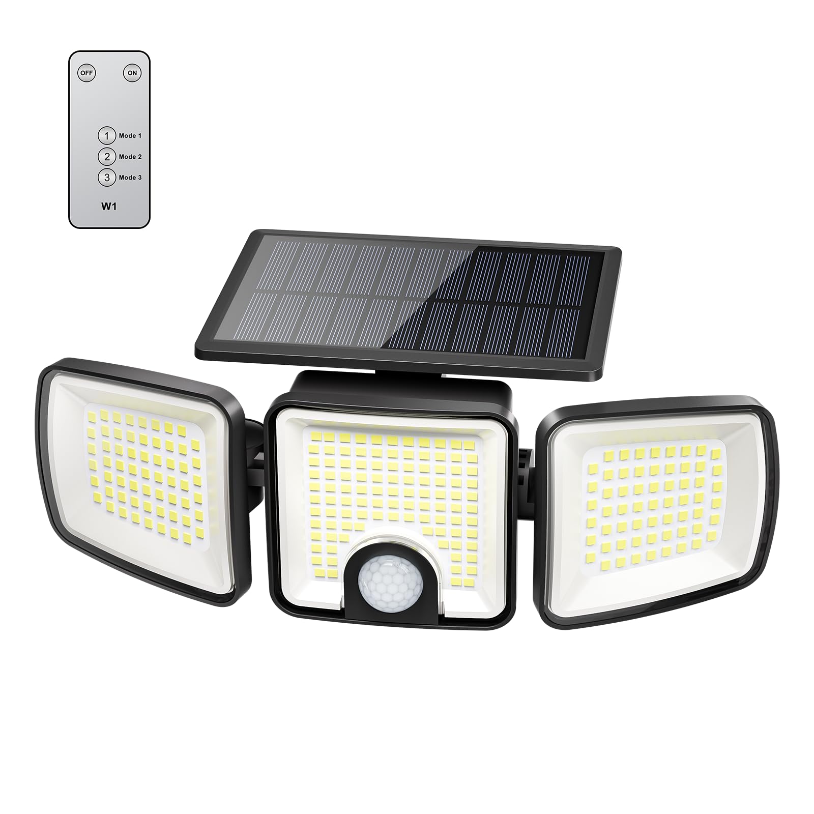 Brightown 4 Pack Solar Outdoor Lights, 2500LM 223 LED Solar Flood Outdoor Lights with Motion Sensor 3 Modes, 3 Head 270° Wide Angle Street Area IP65 Waterproof Security Wall Lights with Remote