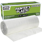 Painter's Plastic Film Heavy Duty 0.39 mil, 400' Length x 9' Width High, High Density Painters Plastic Sheeting Roll in Box with Dispense Hole for Easy Paint Plastic Covering