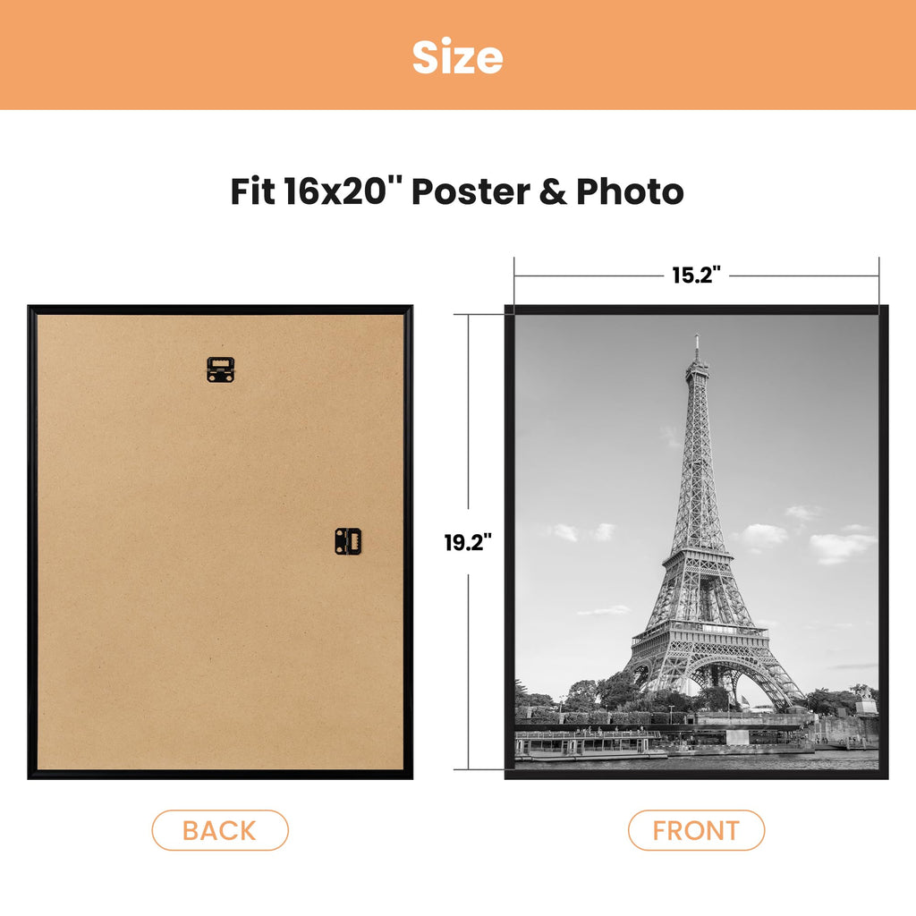upsimples 16x20 Poster Frame, Easy Slide-In Assembly, Black, 3 Pack