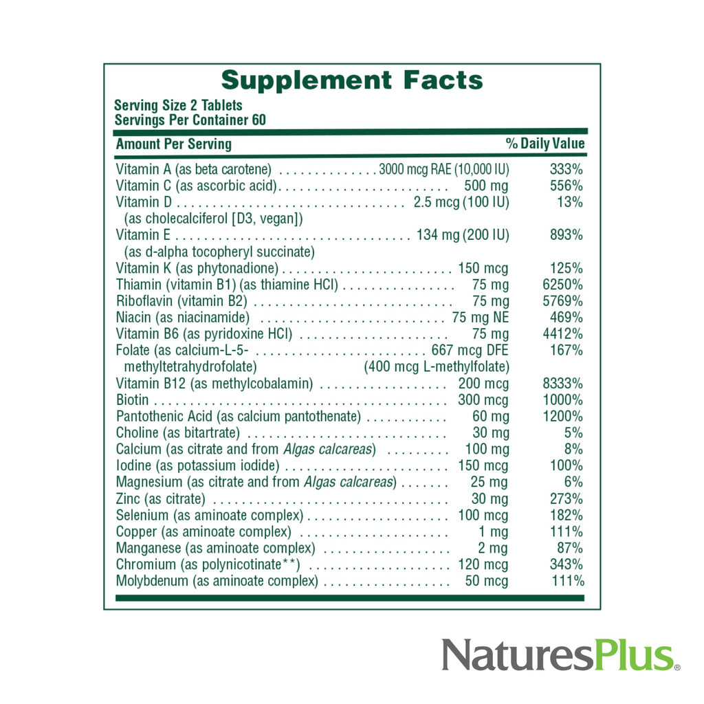 NaturesPlus Source of Life Men - 60 Tablets - Iron-Free Multivitamin & Mineral Supplement - with Saw Palmetto, Lycopene & Rhodiola - Gluten Free, Vegetarian - 30 Servings