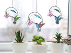 Lolitarcrafts Stained Glass Hummingbird Window Hangings with Flowers, Bird Stained Glass Suncatcher for Window Decor Hummingbird Gifts for Mom,Bird Lovers (Blue with Flower A)