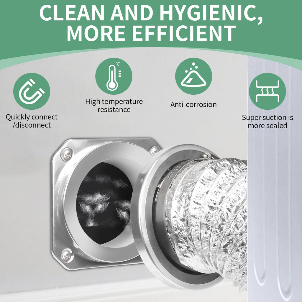 DVC-180 Magnetic Dryer Vent Coupling Connector Kit Easy to Clean Quick Connector Including a 3.3ft 4" Duct and two Clamps