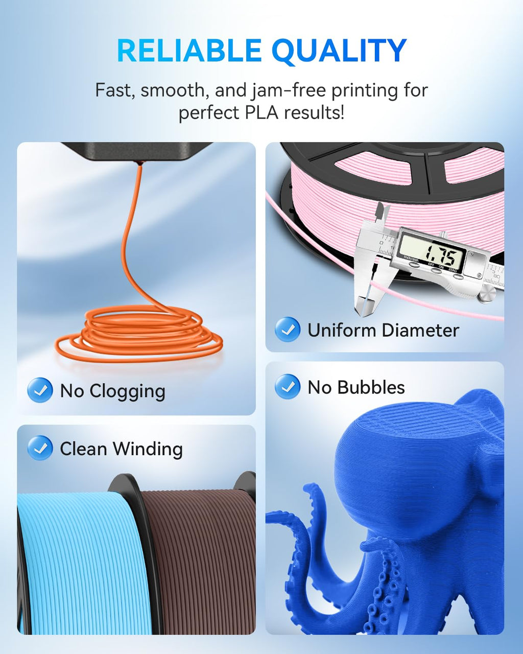 JAYO PLA 3D Printer Filament White, PLA Filament 1.75mm, 1.1KG Spool, Dimensional Accuracy +/- 0.02mm, Fit Most FDM Printer