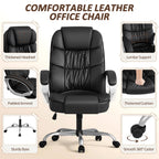 Homall High Back Ergonomic Desk Chair, PU Leather Adjustable Height Modern Executive Swivel Task Chair with Padded Armrests and Lumbar Support (Black)