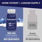 LongLifeNutri Policosanol 100mg - 200 Vegetarian Capsules, Natural Sugar Cane Supplement for Balanced Cholesterol, 3-Month Supply, Non-GMO, Lab Tested, Made in USA