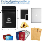 Upgraded Two Pockets Fireproof Document Bag (2000℉), andyer 15”x 11”Waterproof Fireproof Money Bag with Zipper, Waterproof Holder Pouch Fire Safe Envelope for Valuables, Legal Documents (Jet Black)