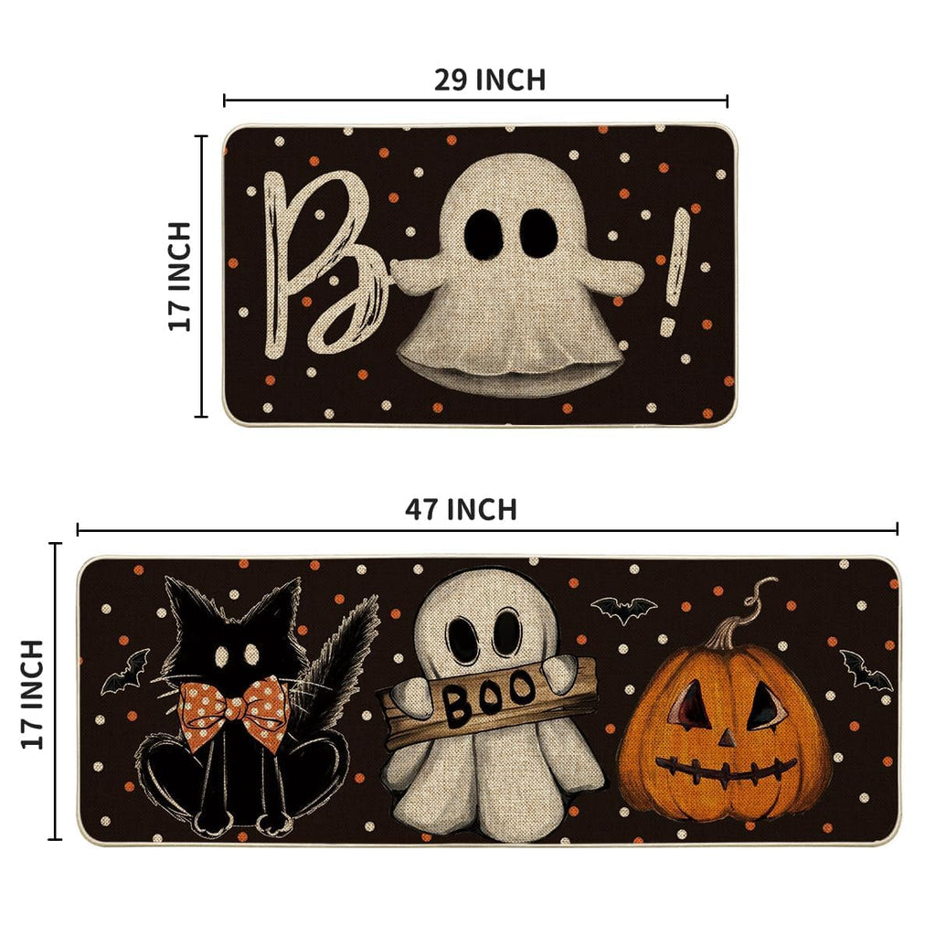 Artoid Mode Black Cats Boo Halloween Kitchen Mats Set of 2-17x29+17x47
