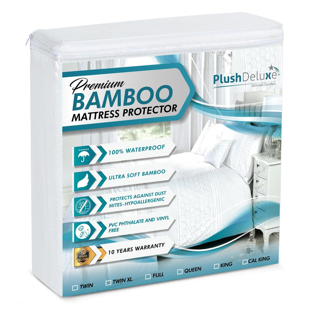 PlushDeluxe Bamboo Waterproof Mattress Protector, Twin Size, Ultra Soft
