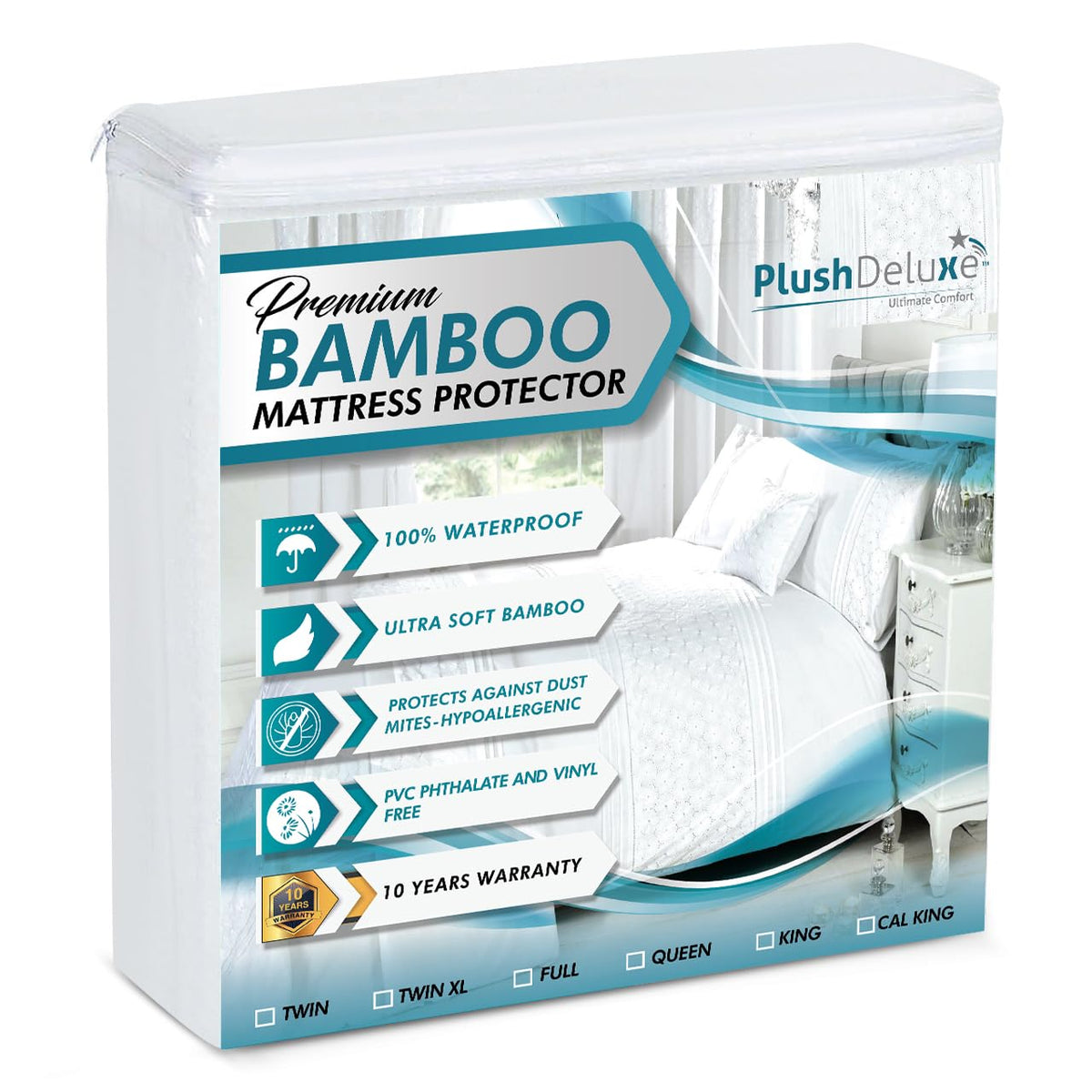 PlushDeluxe Bamboo Waterproof Mattress Protector, Twin Size, Ultra Soft