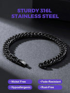 Richsteel Cuban Link Beacelet for Men,Black/8MM Width/7.4Inch Length