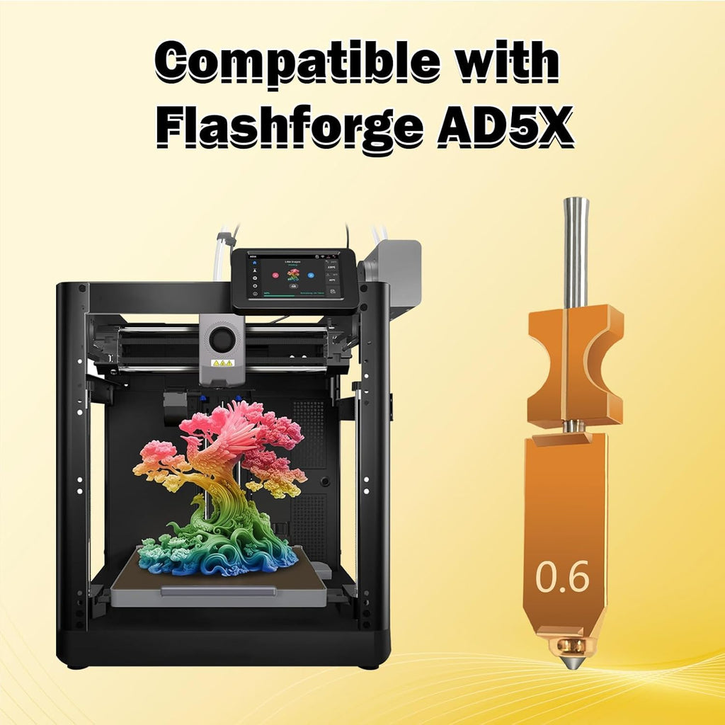 for FLASHFORGE AD5X Upgraded 0.6mm Hotend 2 Packs 3D Printer Assembled Extruder Kits- All Metal Hot End/Printhead Replacement with Detachable Nozzle, 2PCS Silicone Sock Integrated Heater Block