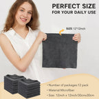 SUNLAND Microfiber Face Cloth Reusable Makeup Remover Facial Cleansing Towel Ultra Soft Face Washcloth 12inchx12inch 12 Pack Dark Grey