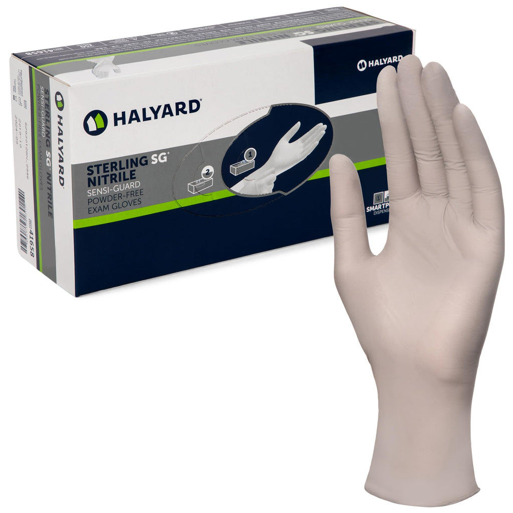 HALYARD Sterling SG Nitrile Powder-Free Exam Gloves, 3.7 mil, 9.5", Gray, Large, 41660 (Pallet of 150000 Gloves)