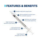 Easy Touch 30 Gauge U-100 Insulin Syringes (30G 0.5cc 5/16”) with 5/16” Short Needle, 0.5cc (50 Unit Capacity), Bold Markings for Accurate Dosing, Disposable, Box of 100