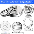 LOVIMAG Magnetic Hooks Heavy Duty, 200LBS+ Super Strong Magnetic Hooks Cruise, Powerful Neodymium Magnets Hook with Swivel Carabiner Hook for Hanging, Kitchen, Cruise Cabins, Grill, Tool Room-2 Pack