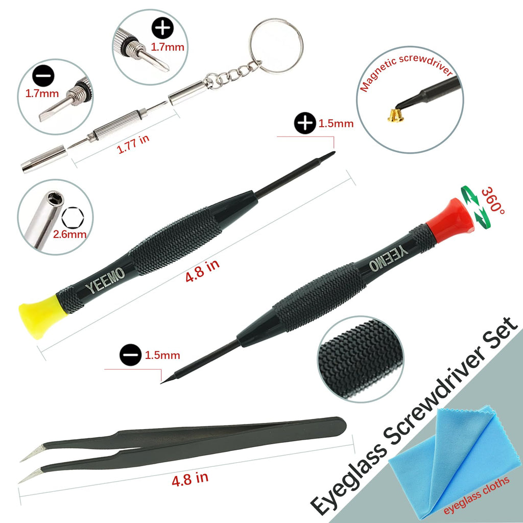 Eyeglass Repair Kit - YEEMO Glasses Repair Kit with Screws (Gold), Eyeglass Nose Pads, Precision Glasses Screwdriver Set: High Compatibility for Eyeglasses, Sunglasses, and Watch Repair