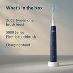 Philips Sonicare 5900 Series Electric Toothbrush, Pressure Sensor, 6 Brushing Settings, SmarTimer, BrushPacer, 21-Day Runtime, Gentle Professional-Clean Feel, for Sensitive Gums, Navy, HX7133/02