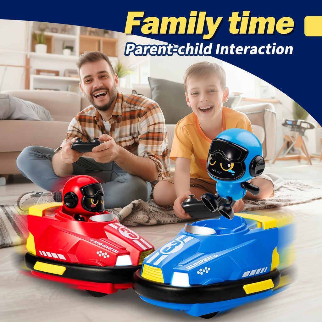 bessome 2 Pack Cute Cartoon Remote Control Bumper Car for Toddlers-Mini RC Cars with Light & Sound & 360°Rotating-Race car Toys for 3 4 5 6Year Old Boys Girls Kids-Christmas Birthday Gifts