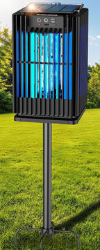 Solar Bug Zapper Outdoor, Solar Mosquito Zapper Outdoor with Ground Bracket, AUTO On/Off Solar Fly Zapper with Illuminated Light, Rechargeable Cordless Mosquito Traps for Camping Paito Backyard Garden