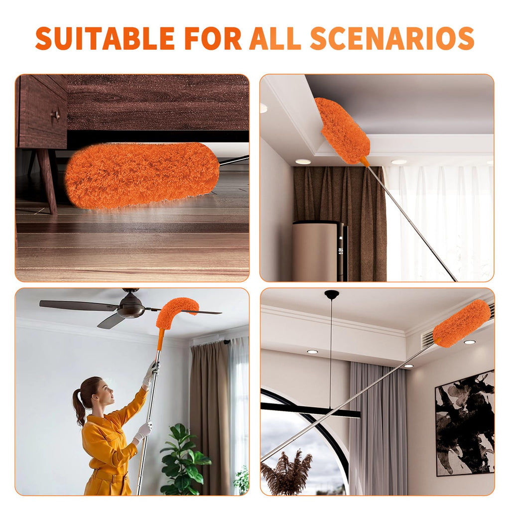 Cobweb Duster with Extension Pole,Cleaner Outdoor 110" Telescoping Extended Sspider Brush, Dusting Kit,Long Handle Reach for High Ceilings and Fans,Microfiber Webster Remover Tools Feather Dusters
