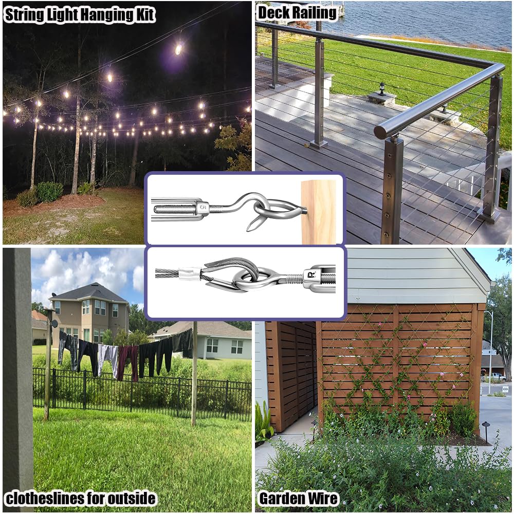 GZFTMKOBNS 165FT Steel Cable Kit | M5 Turnbuckle & 1/8" Stainless Steel Wire Rope