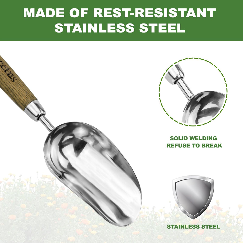 Haliaeetus Potting Soil Scoop, Bend Proof Stainless Steel Gardening Scoop