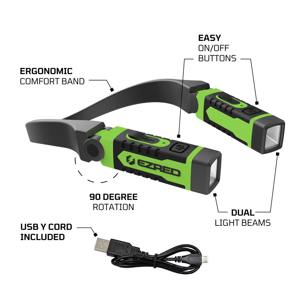 EZRED Anywear Rechargeable Neck Light for Hands-Free Lighting - NK15-GR Green, Perfect Light for Mechanics, Camping, Hunting, DIY Projects, Reading