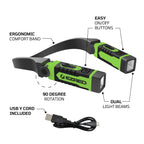 EZRED Anywear Rechargeable Neck Light for Hands-Free Lighting - NK15-GR Green, Perfect Light for Mechanics, Camping, Hunting, DIY Projects, Reading